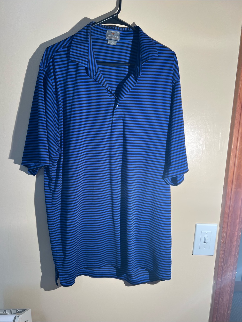 Men’s Fennec Blue Stripe Performance Golf Polo Short Sleeve Size Large